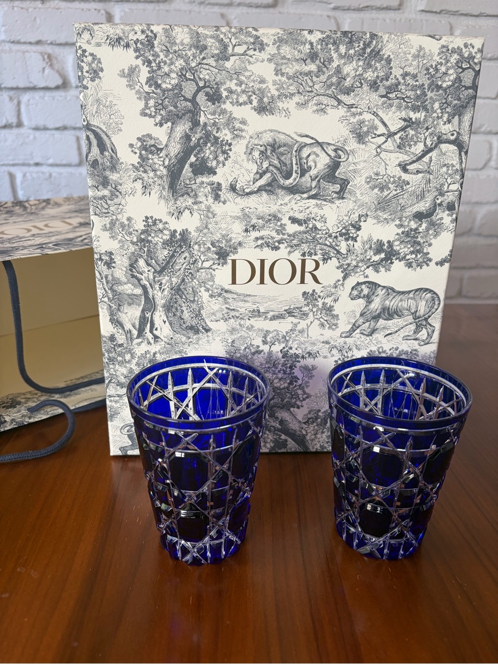 Dior Cobalt Blue Cut Crystal water glasses x4